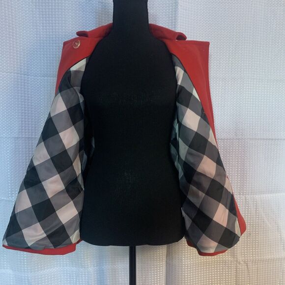 Crown And Ivy Womens Size Small Short Coat Red Buttons Pockets Black Plaid Liner - Picture 8 of 10
